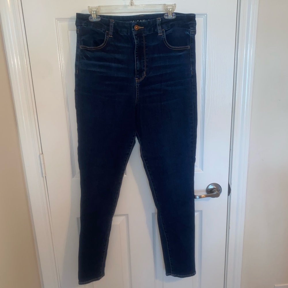American Eagle, Curvy Super High-Rise Jeggings, Dark wash, Size 14 Long